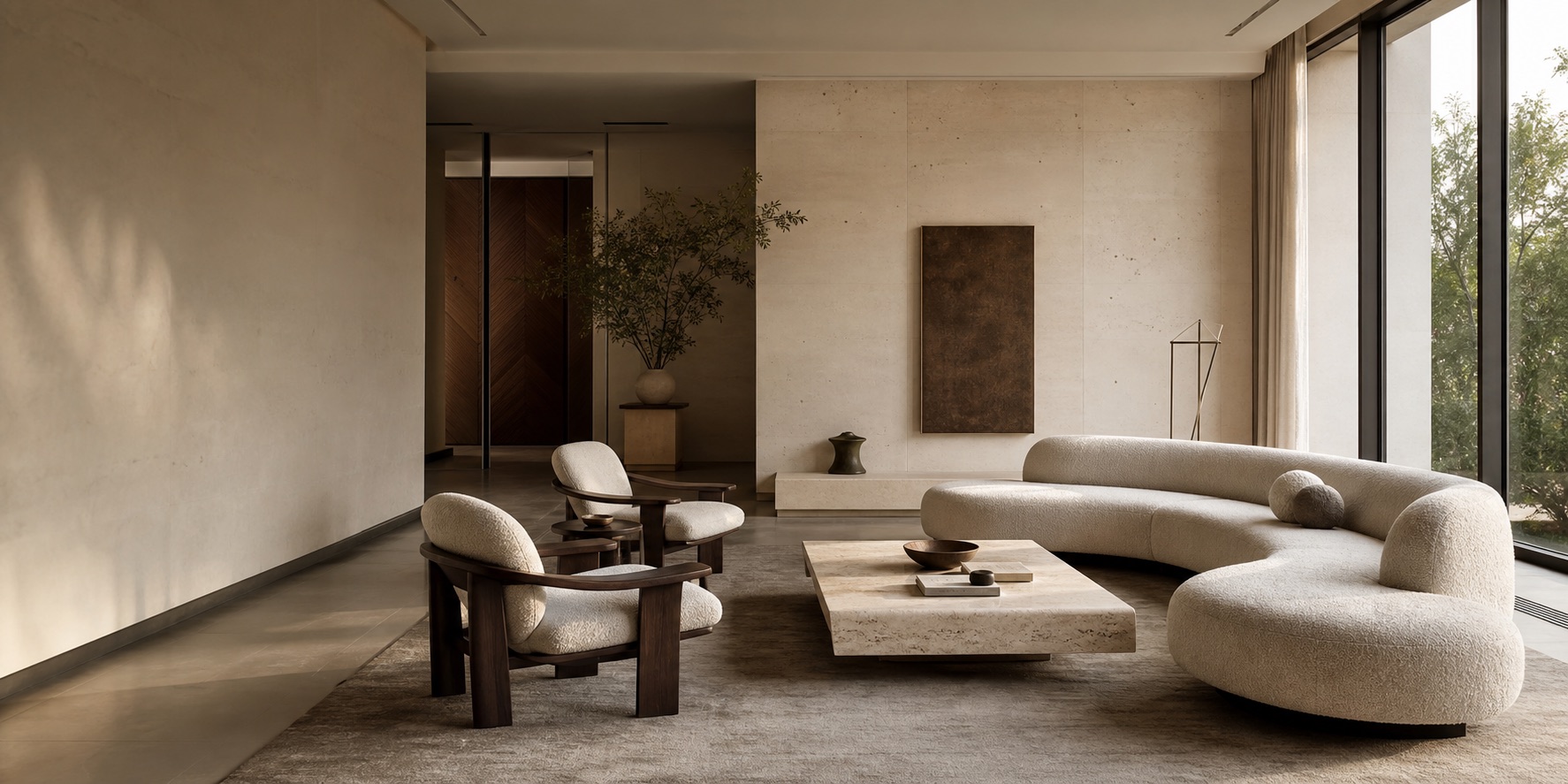 Refined contemporary living room with sculptural furniture